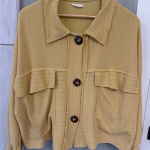 Women's Yellow Cardigan Jacket with Button Details